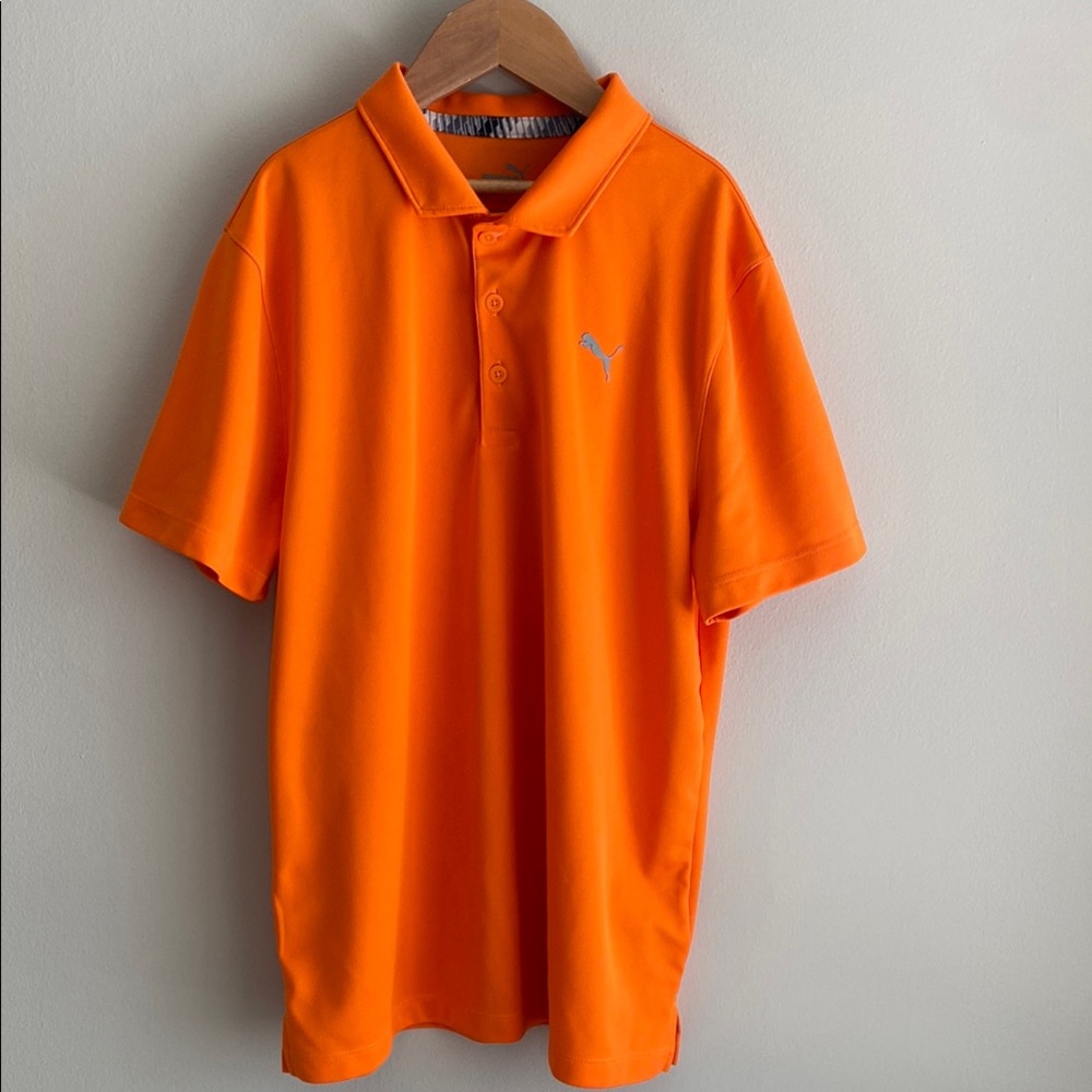 Boys Puma Orange Polo Shirt Classic Short Sleeve Sz L
